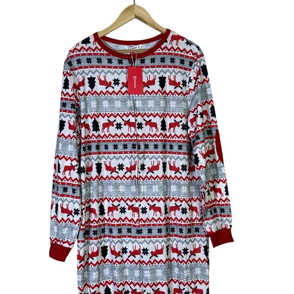 NWT PatPat One Piece Pajamas Mens M Red Moose Fair Isle Christmas Funny Novelty - Picture 4 of 8